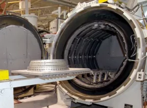 Jet engine parts going into a furnace